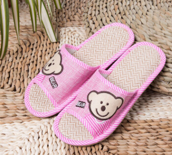 小熊亞麻牛筋底室內外拖鞋 居家居木地板防滑拖鞋夏季涼拖鞋批發